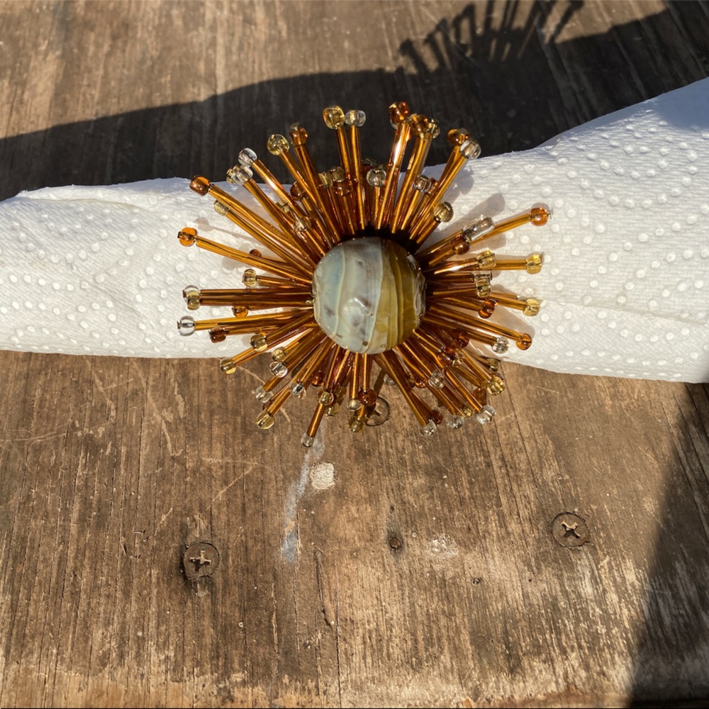 Beaded Star Patterned Brownish-Golden Barnacle-looking Napkin Rings, Set of 4